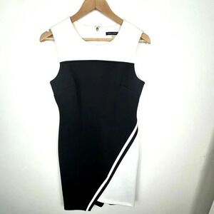 Tommy Hilfiger Black and White Asymmetrical Scuba Sheath Dress SIZE 8